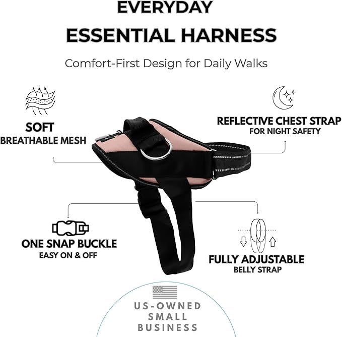 ShawnCo Essential Dog Harness, No-Pull Pet Vest with 3 Leash Clips, No Choke, Reflective, Adjustable and Padded, for Easy Walking and Training for Small, Medium and Large Dogs (Rose Gold, S)