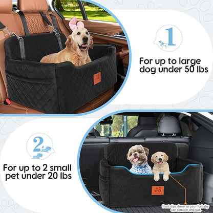 GL GLENSLAVE Dog Car Seat for Medium/Large Dogs,Pet Booster Car Seats for Under 50lbs or 2 Small Dogs, Detachable and Washable Pet Bed,Multi-Functional Travel Dog Bed(Black)