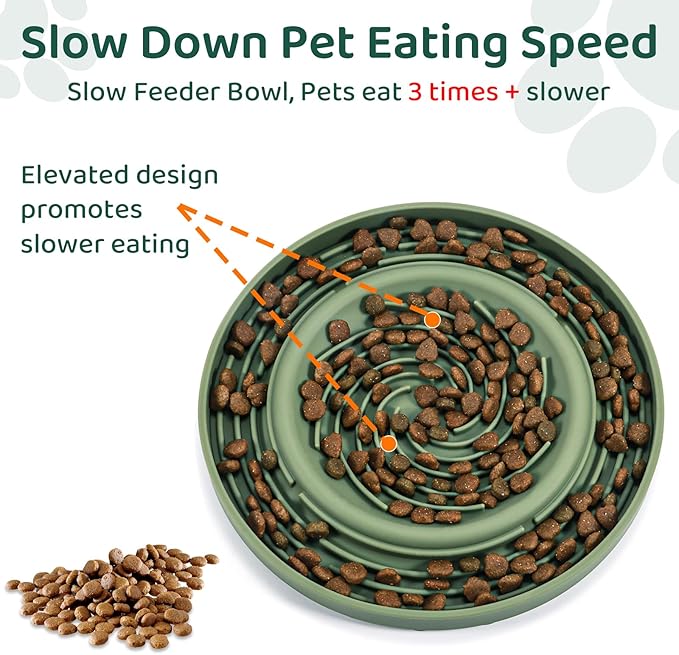 Silicone Dog Feeding Bowl with Suction Cup, Dog Puzzle Feeding Bowls for Heathy Eating - Non Slip Design (Green)
