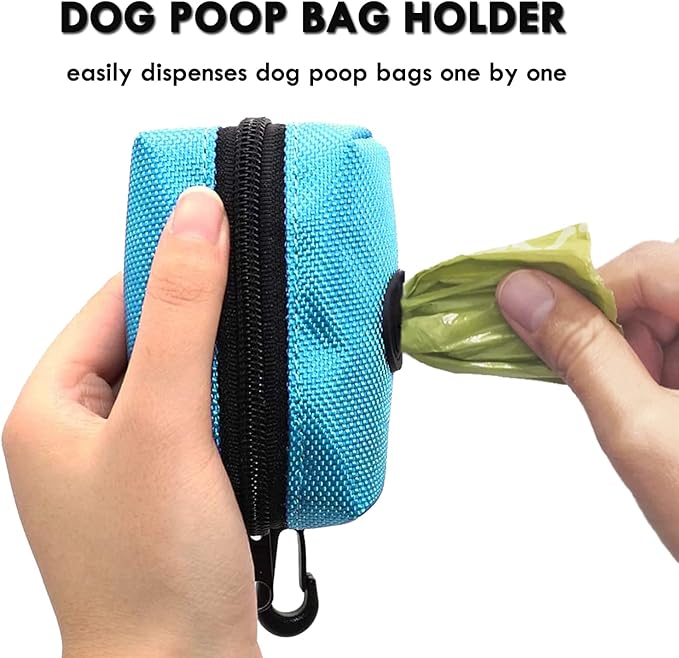 (2 Pack) Dog Poop Bag Holder for Leash Attachment with 80 Bags- Waterproof Dispenser with Carabiner, Hands-Free Design for Car Travel, Park Walk & Camping Trips, Fits All Leashes, Blue