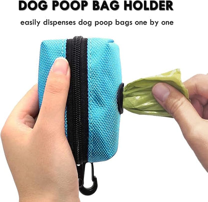 (2 Pack) Dog Poop Bag Holder for Leash Attachment with 80 Bags- Waterproof Dispenser with Carabiner, Hands-Free Design for Car Travel, Park Walk & Camping Trips, Fits All Leashes, Blue
