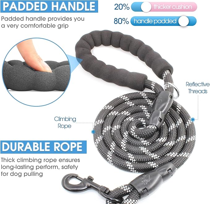 BAAPET 2/4/5/6 FT Dog Leash with Comfortable Padded Handle and Highly Reflective Threads for Small Medium and Large Dogs (4FT-1/2'', Black)