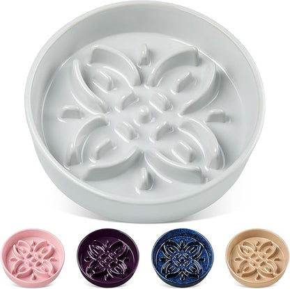 vancasso Ceramic Slow Feeder Dog Bowls, Puzzle Dog Food Bowls with Floral Maze, Anti -Slip Pet Food Dish for Medium Breed, 1.5 Cups, Grayish Cyan