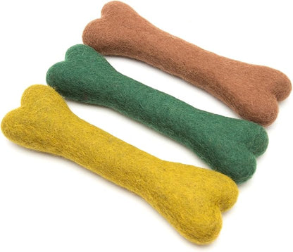 Glaciart One Felted Wool Dog Chew Bone (3 Pcs)| Durable Dog Chew Toy, Puppy Chew Toys for Teething & Dog Teeth Cleaning | Pet Toys Fetch Games & for Anxiety/Boredom | Great for Small or Medium