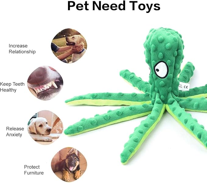 Dog Squeaky Toys Octopus - No Stuffing Crinkle Plush Toys for Puppy Teething, Durable Interactive Chew Toys for Small, Medium and Large Dogs Training and Reduce Boredom, 2 Pack