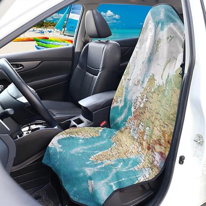 Coldinair World Map Towel Seat Covers for Cars,SUVs,Trucks,Waterproof Sweating Car Front Seat Protector Cover Universal Fit