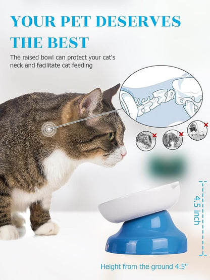 Y YHY Ceramic Slow Feeder Cat Bowl, Elevated Cat Bowl Tilted Design Slow Feeder for Dog and Cat for Dry and Wet Food, Blue