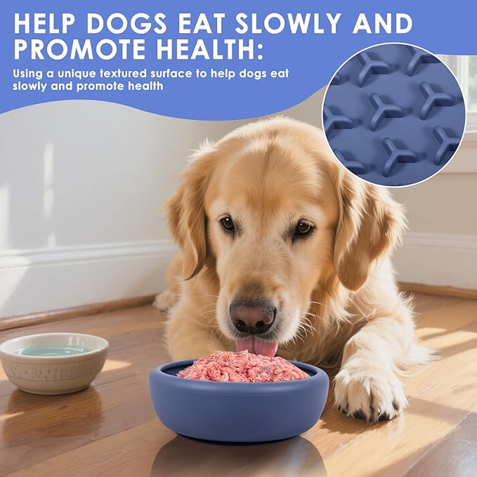 2 Pcs Dog Lick Bowl with Suction Cup, Non-Slip Slow Feeder Licking Mat, Large and Small Size, Dog Freeze Bowl for Small and Medium Dogs, BPA Free Silicone, Dishwasher Safe (Deep Blue & Orange)