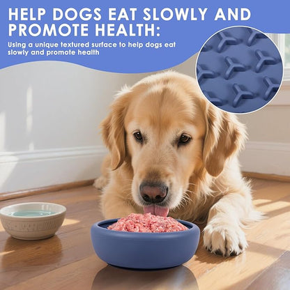 2 Pcs Dog Lick Bowl with Suction Cup, Non-Slip Slow Feeder Licking Mat, Large and Small Size, Dog Freeze Bowl for Small and Medium Dogs, BPA Free Silicone, Dishwasher Safe (Deep Blue & Orange)