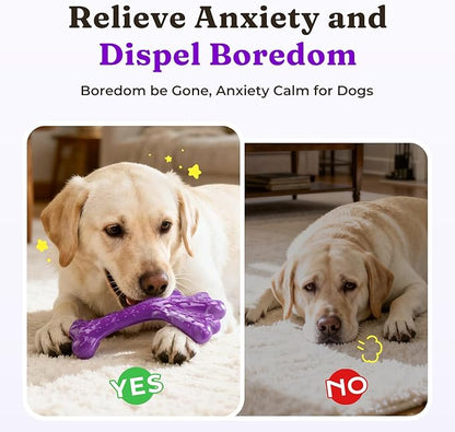 Indestructible Tough Dog Toys for Aggressive Chewers - 2 Pack Beef and Bacon Flavored Chew Bone for Large Dogs 20-90 lbs, Long Lasting & Keep Them Busy (XL Cactus) Dark Purple & Dark Green