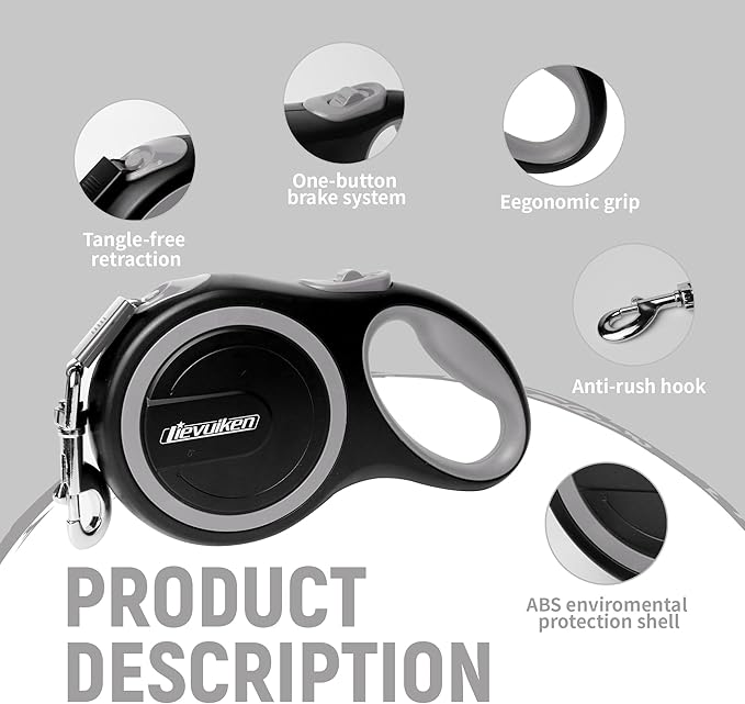 16 FT Retractable Dog Leash with No Tangle for Dog up to 44lbs, One-Handed Brake, with Non-Slip Handle, Strong Nylon Tape for Small and Medium Dogs