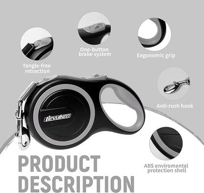 16 FT Retractable Dog Leash with No Tangle for Dog up to 44lbs, One-Handed Brake, with Non-Slip Handle, Strong Nylon Tape for Small and Medium Dogs