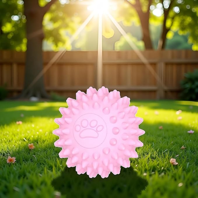 Dog Chew Toys for Aggressive Chewers,3Pcs Pink Dogs Toy Spiky TPR Ball No Squeak Chew Toy Long Lasting for Aggressive Heavy Chewers Dogs Puppy Teething Training Spiky Rubber Ball Toy Small