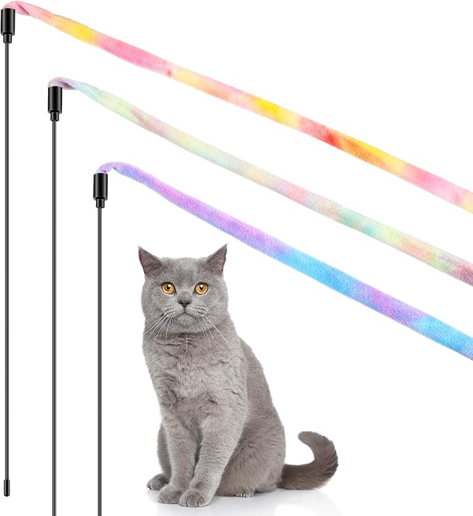 Sumind 3 Pieces Jungle Cat Wand Cat Teaser Charmer Interactive Fun Toys Wand Kitten Kitty Playing Toy, 3 Styles(Charming Color)