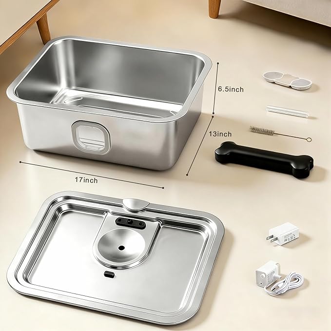 15L Water Fountain for Large Dogs, Stainless Steel Pet Drinking Dispenser Automatic Fresh Flow Bowl Inside with Filter, 4Gal Extra Huge Refillable Water Dispenser Indoor