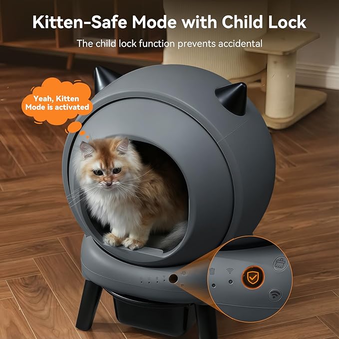Self Cleaning Litter Box - E2 Automatic Cat Litter Box Smart Robot, APP Control,Weight Monitoring - Ultra-Quiet, for Medium Cats and Kittens, Safe Anti-Pinch Litter Box(Grey)