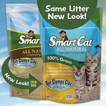 SmartCat All Natural Clumping Cat Litter, 20 Pound (320oz 1 pack) - Alternative to Clay and Pellet Litter - Chemical and 99% Dust Free - Unscented and Lightweight