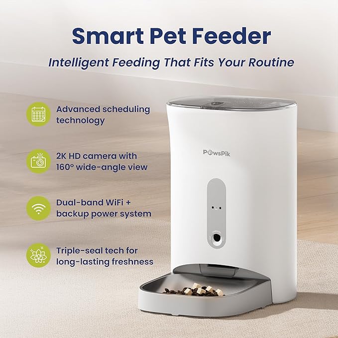 PawsPik Automatic Cat & Dog Feeder with 2K HD Camera, NutriWatch Smart Cat Food Dispenser with App Control, Portion Scheduling, Night Vision, Voice Recording & Battery Backup – 19-Cup