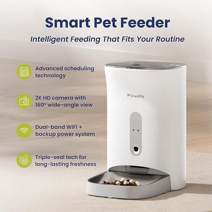 PawsPik Automatic Cat & Dog Feeder with 2K HD Camera, NutriWatch Smart Cat Food Dispenser with App Control, Portion Scheduling, Night Vision, Voice Recording & Battery Backup – 19-Cup