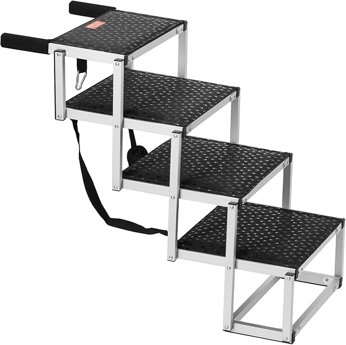 VEVOR 4-Step Dog Car Steps, Folding Dog Ramp with Nonslip Surface, Portable Pet Steps in Aluminum for Car, SUV and Truck, Supports up to 250 lbs