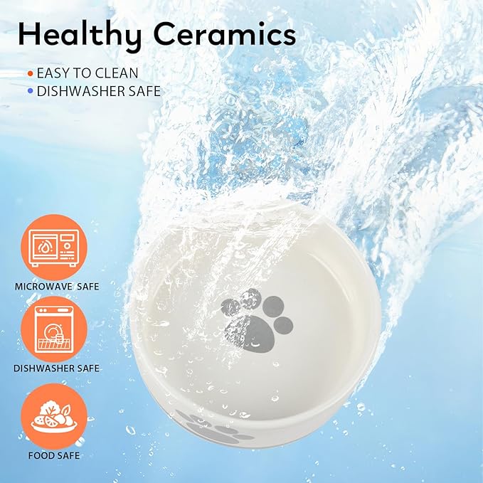 Ceramic Dog Bowl, 4.3" Round x 1.6" Tall, Small Dog Food and Water Bowls, White, Perfect for Dogs Up to 20 lbs, Microwave and Dishwasher Safe, Small Size