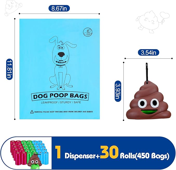Dog Poop Bag With Holder, 450 Counts Scented Doggie Waste Bags With 1 Dispenser, Pet Poop Bags Rolls For Doggy
