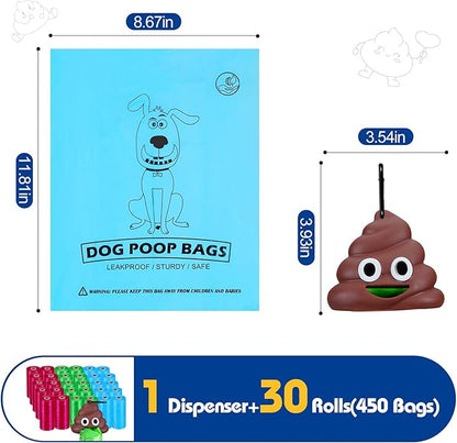 Dog Poop Bag With Holder, 450 Counts Scented Doggie Waste Bags With 1 Dispenser, Pet Poop Bags Rolls For Doggy