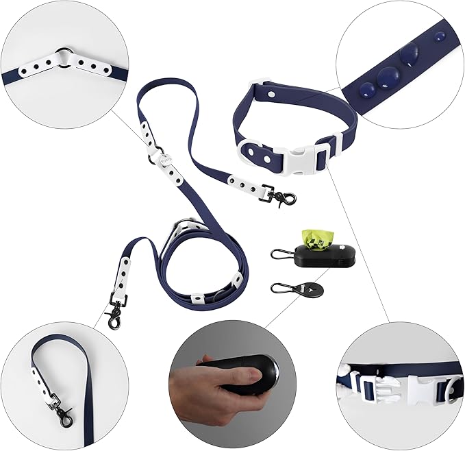 WLK1006J-5SET Luna Large 8FT Adjustable 6-in-1 Waterproof Hands-Free Leash and Collar with LED Flashlight, Bag Dispenser, and Poop Bag Holder, Highball