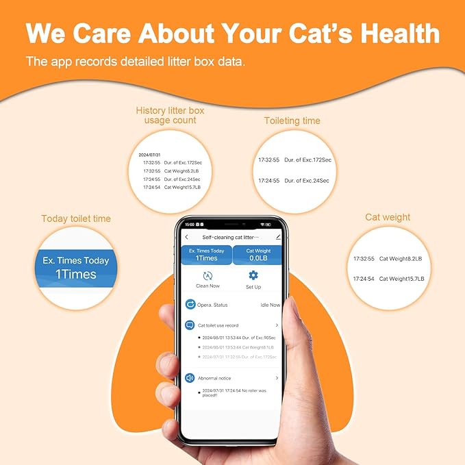 Automatic Cat Litter Box Self Cleaning - App Control, Cat Toilet Records, Suitable for Big Cats, Medium Cats, Kittens and Multi-Cat Families, Anti-Pinch, Low Noise【Assembly Required】- White