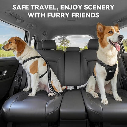 Pawaboo 2Pack Dog Seatbelt for Car, 3-in-1 Dog Car Seat Belt, Shockproof Dogs Tether with Buckle & Hook Latch, Adjustable Reflective Dogs Cars Harness Leash with 360° Lockable Buckle, Gray & Black