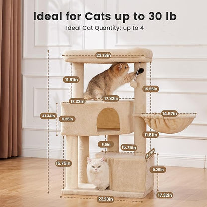 Gardner Pet 41" Cat Tree for Large Cats, Heavy Duty Cat Trees Tower with 3.2in Posts & Washable Top Perches & Replaceable Natural Sisal