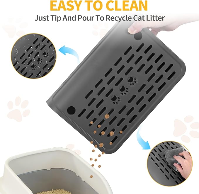 Cat Ramp for Litter Robot, Self Cleaning Cat Litter Box Step with Storage Cat Litter Slide for Cats Step Stool with Filter Function Litter Catcher Tray for Automatic Litter Box 11.8x8.7x3.9In(Black)