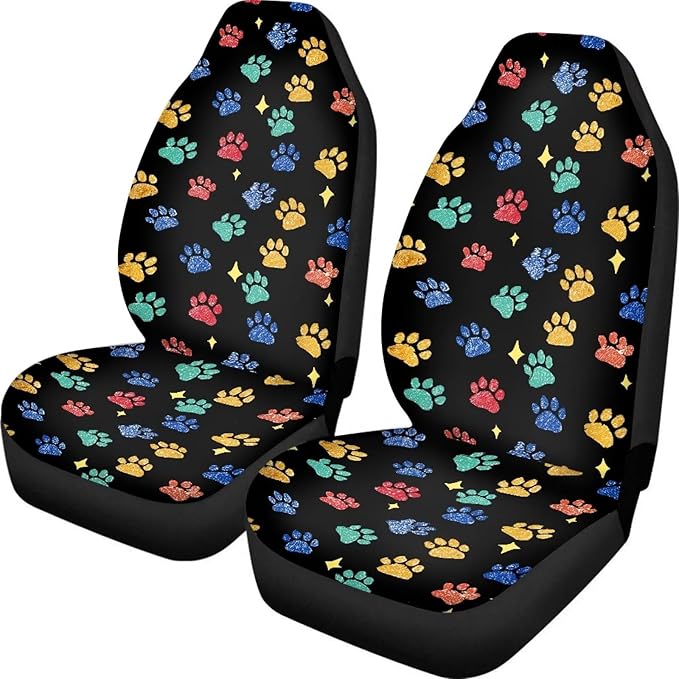 Dreaweet Colorful Dog Paws Print Car Seat Covers Front Seats Only Cute Car Accessories 2 Piece Washable & Universal Seat Covers for Cars SUV Sedan Trucks