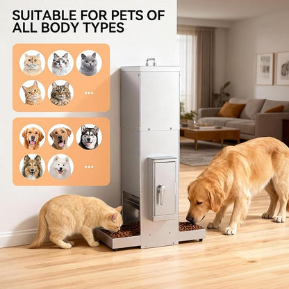 35L Automatic Dog Feeder for Two Large Dog or Cat Stainless Steel Pet Feeder with Timer,Feeding Schedule, Wall-Mountable, 2 Extra-Large Tray for Large Pet