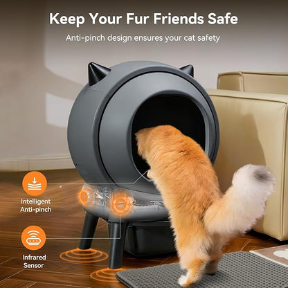 Self Cleaning Litter Box - E2 Automatic Cat Litter Box Smart Robot, APP Control,Weight Monitoring - Ultra-Quiet, for Medium Cats and Kittens, Safe Anti-Pinch Litter Box(Grey)