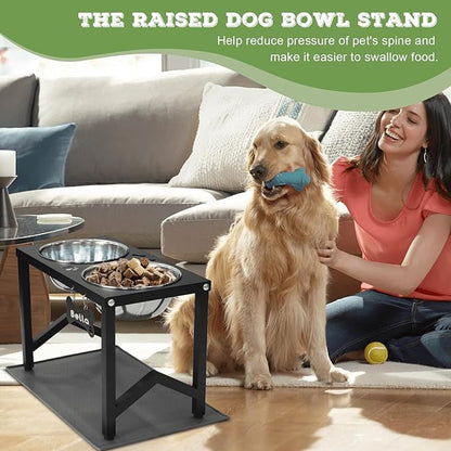 Elevated Dog Bowls, Metal Raised Dog Bowl Stand with 2 Thick 58oz Stainless Steel Food Bowls & Silicone Non-Slip Mat - 11.8" Tall for Medium/Large Breeds