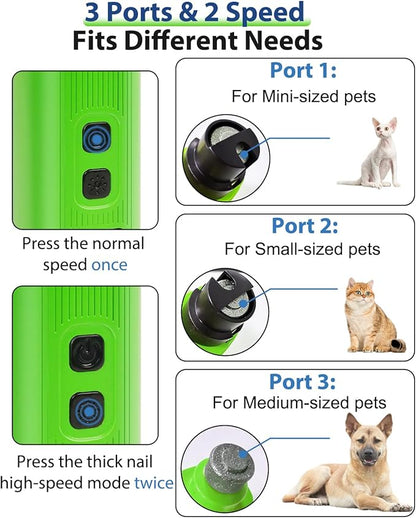 Electric Dog Nail Grinder with 2 Level LED Lights, 2 Speed Super Quiet and Low Vibration Electric Cat Nail Grinder - Rechargeable Pet Nail Grinder for Small Dogs Cats - Green