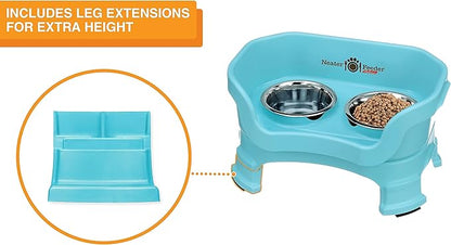 Neater Feeder Deluxe Mess-Proof Elevated Dog Bowls for Small Dogs (Up to 19 lbs), 2 Height Adjustable (6” & 7.5”) No-Spill Raised Dog Bowl Stand, Stainless Steel Food Bowl Set, Made in USA, Aquamarine