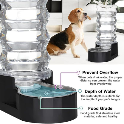RIZZARI Dog Water Bowl Dispenser :Ion Exchange System with Activated Carbon- Helps Prevent Urinary Stones - Removes Odors -Softens Water- 8L Gravity Black Stainless Steel Automatic Waterer