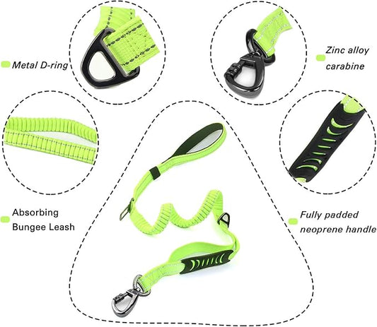 No-Pull Shock Absorbing Bungee Leash for Large Dogs, 4-6 FT Heavy Duty Dog Leash with Traffic Handle & Seat Belt Buckle, Reflective, Up to 150 Lbs