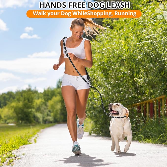 Heavy Duty Hands Free Dog Leash, 10FT Adjustable Handsfree Dog Training Leash with Shock Absorbing Bungee, No Pull Tangle Free Reflective Body Waist Leash for Dog Walking Running