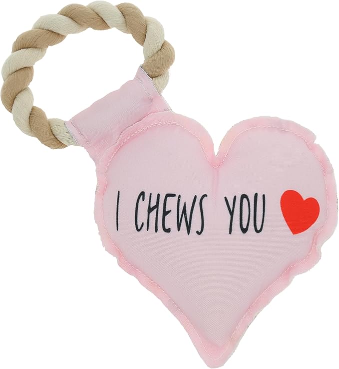 Pavilion - I Chews You - 9.5" Heart Puppy Dog Toy with Rope Handle K-9 Furry Companion Present