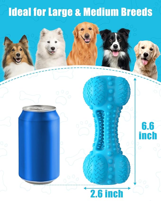Dog Squeaky Chew Toys for Aggressive Chewers, Long Lasting Tough Rubber Bones for Teeth Cleaning, Indestructible Pet Toy for Large Medium Breed Dogs