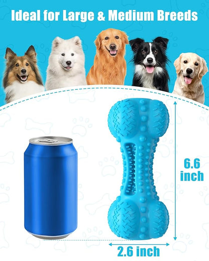 Dog Squeaky Chew Toys for Aggressive Chewers, Long Lasting Tough Rubber Bones for Teeth Cleaning, Indestructible Pet Toy for Large Medium Breed Dogs