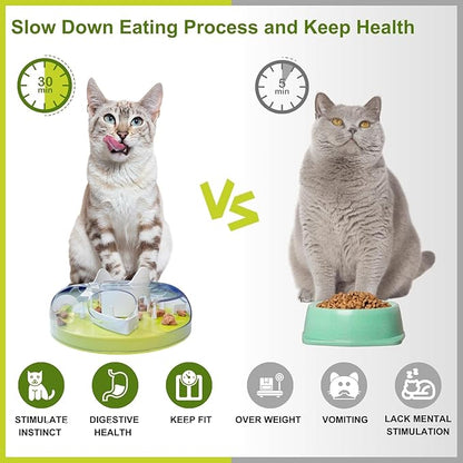 Interactive Cat Treat Puzzle, Food Dispenser, Cat Stimulation Maze, Slow Feeder, Enrichment Toys for Indoor Cats and Kittens (Neon Green)