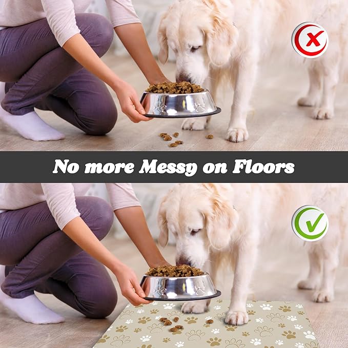 Dog Food Mat, Absorbent Water Bowl Mats Cat Pet Feeding Placemats Beige 24 * 32 inch