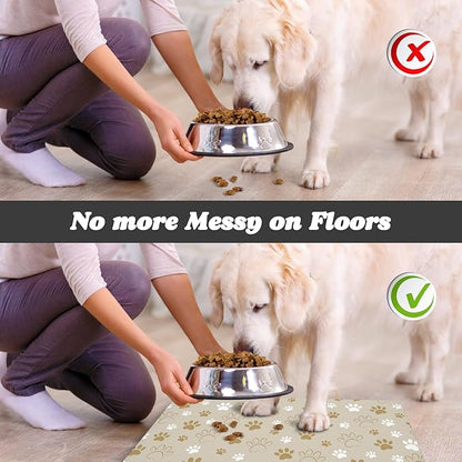 Dog Food Mat, Absorbent Water Bowl Mats Cat Pet Feeding Placemats Beige 24 * 32 inch