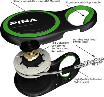 PINA Retractable Dog Leash, 26ft Dog Leash for Small Medium Large Dogs Up to 110lbs, 360° Tangle-Free Strong Reflective Nylon Tape, with Anti-Slip Handle, One-Handed Brake, Lock - Black Green