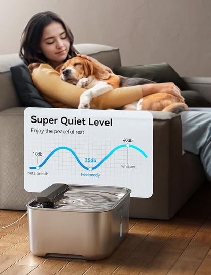 3.2Gal/12L Dog Water Fountain for Large Dogs, Stainless Steel Dog Water Bowl Dispenser with Deeper & Wider Drinking Area, FEELNEEDY Automatic Pet Fountain with Window & LED Light