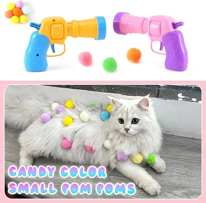 102Pcs Cat Ball Toy Launcher Gun，Cat Balls Fetch Toy - Includes 100 Colorful Plush Cats Balls and 2 Exciting Launchers Set，for Bored Indoor Adult Cats, Cute Kitten Kitty Toys